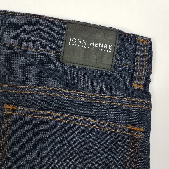 John Henry Dark Wash Relaxed Fit Slim Straight Cotton Blue Jeans - Picture 7 of 8